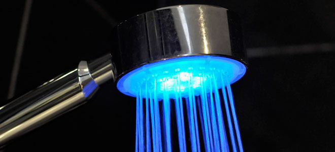 shower head with blue light coming out of it